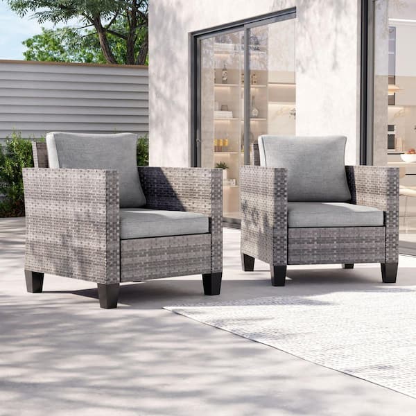 2-Piece Patio Sofa Gray Wicker Outdoor Single Sofa Set, Linen Grey