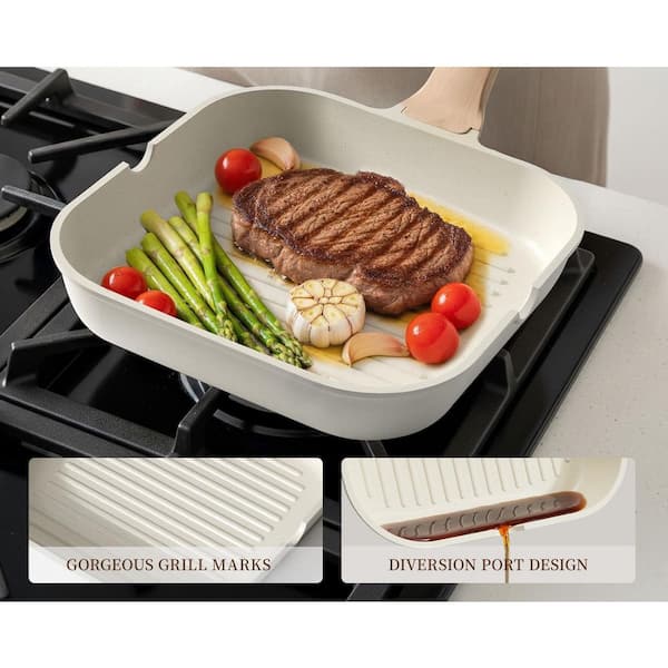 Wudkey 16-Piece Nonstick Aluminum Cookware Set in White, Ceramic