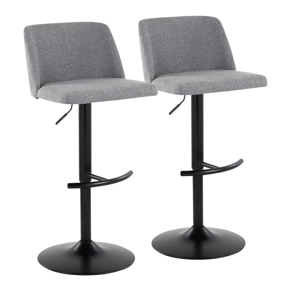 Gray Adjustable Swivel Barstools with Metal Frame, Set of 2