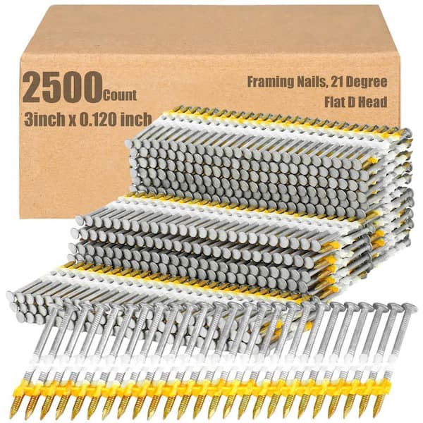 3 in. x 0.120-Gauge 21° Electrogalvanized Ring Shank Plastic Collated Framing Nails (2500 Per Box)