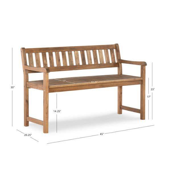Dimension diagram of the outdoor bench.