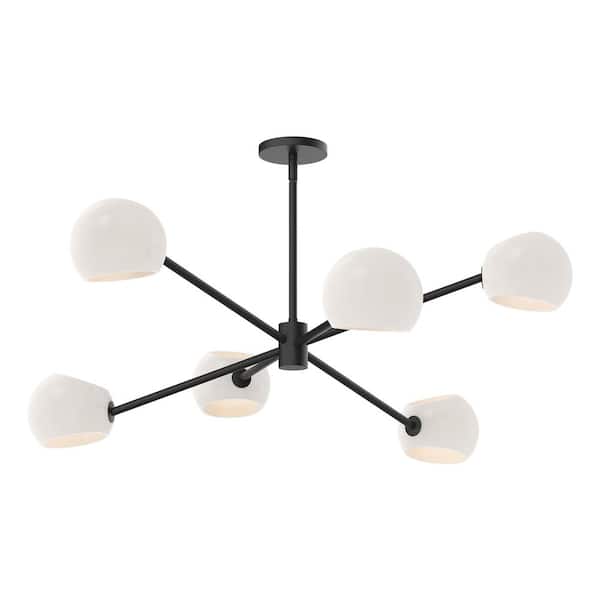 ALORA MOOD Willow 37 in. 6 Light 60-Watt Matte Black/Opal Matte Glass Chandelier
