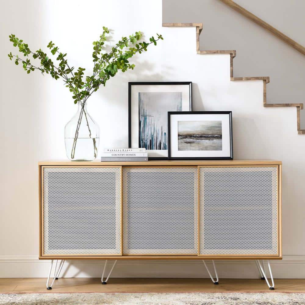 Nomad Modern Oak Sideboard with Sliding Metal Mesh Doors