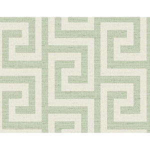 60.75 sq. ft. Coastal Haven Green Ivy Luna Retreat Greek Key Embossed Vinyl Unpasted Wallpaper Roll