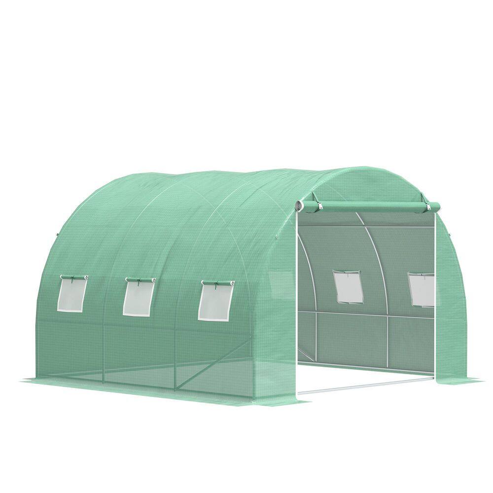 9.8 ft. W x 9.8 ft. D x 6.6 ft. H Walk-in Tunnel Hoop Greenhouse, PE Cover, Roll-Up Zipper Door and Windows in Green price history on PriceWatchPro