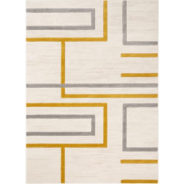 Good Vibes Fiona Gold Modern Geometric Lines 3 ft. 11 in. x 5 ft. 3 in. Area Rug