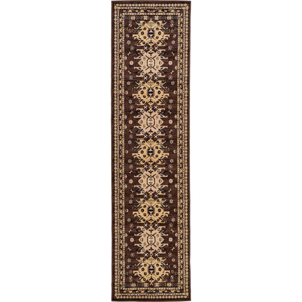Taftan Brown and Cream Synthetic Runner Rug