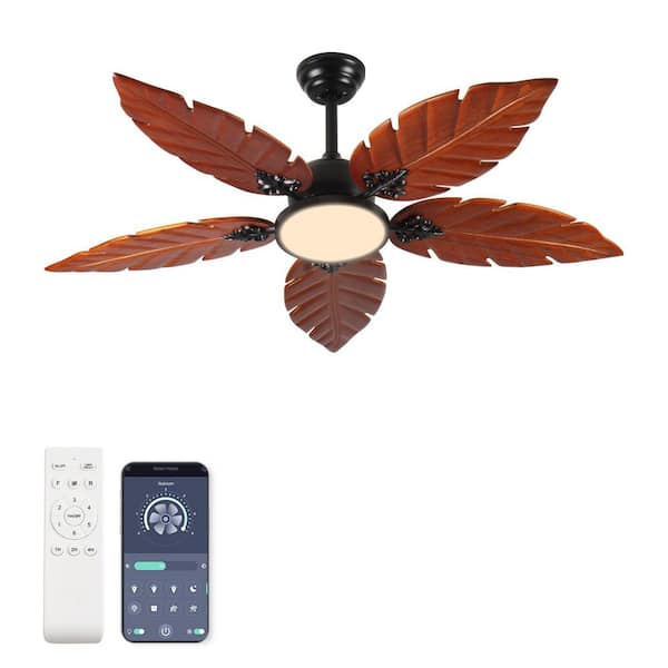Tropical 52 in. Indoor Black 5 Wood Blades Downrod Standard Ceiling Fan with LED light and Remote Included