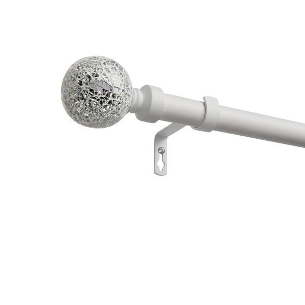 EXCLUSIVE HOME 66 in. to 120 in. White Mosaic Adjustable Length 1 in. Dia. Single Curtain Rod Kit in Matte White