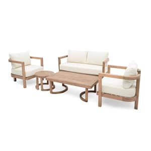 Lorent 5-Piece Acacia Wood Outdoor Chat Set with Beige Cushions