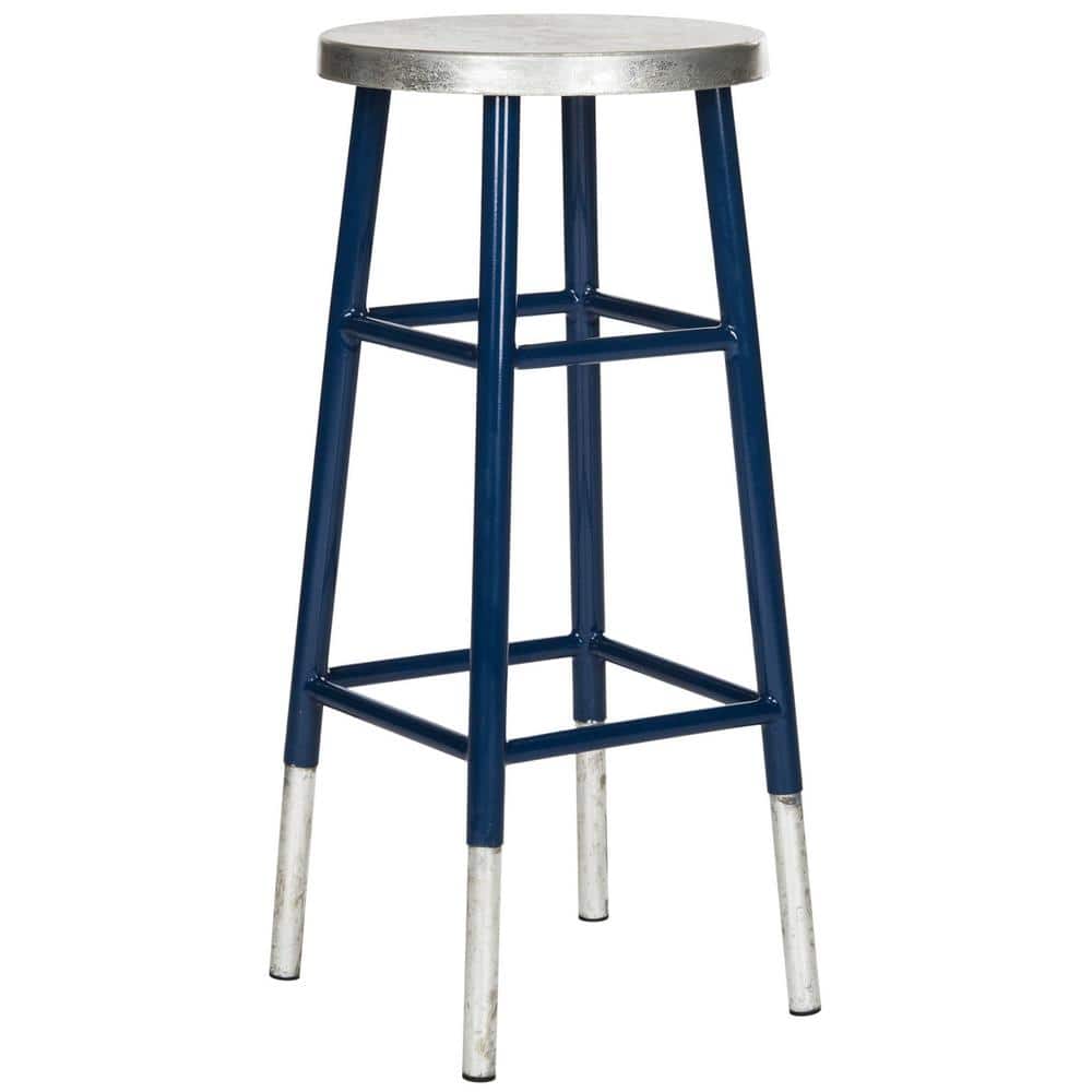 Navy Blue & Silver Foil 30" Transitional Metal Barstool