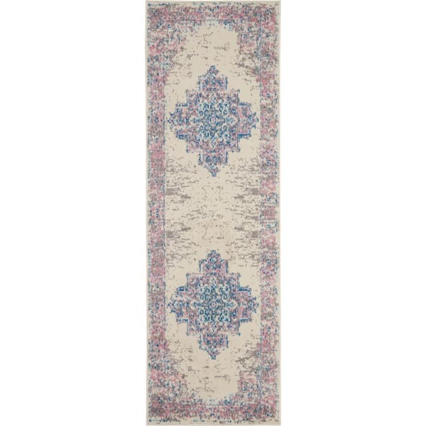 Nourison Grafix Ivory/Pink 2 ft. x 8 ft. Persian Medallion Transitional Kitchen Runner Area Rug