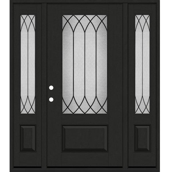 Regency 64 in. x 80 in. 3/4-Lite Spire Decorative Glass RHIS Onyx Mahogany Fiberglass Prehung Front Door DBL 12 in.
