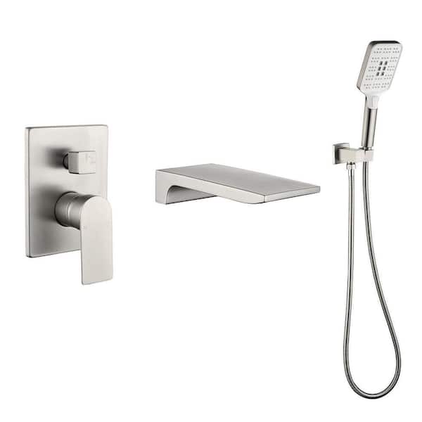 Single-Handle Wall-Mount Roman Tub Faucet with Handheld Shower Bathtub Filler with Pressure Balance Valve Brushed Nickel