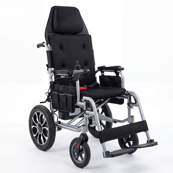 Foldable Motorized Transport Wheelchair w/ 400 lbs. Capacity Wide Padded Seat Dual 350-Watt Motors Anti-Tip Quick Fold