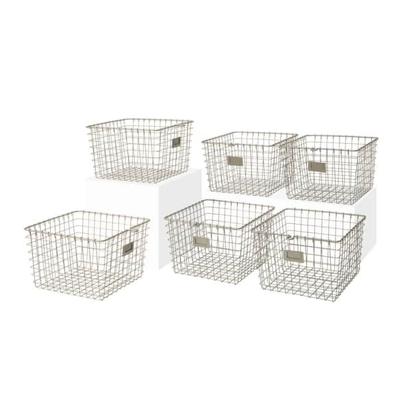 Spectrum 13.75 in. D x 11.25 in. W x 8 in. H Satin Nickel Medium Steel Wire Storage Bin Basket Organizer (6-Pack)