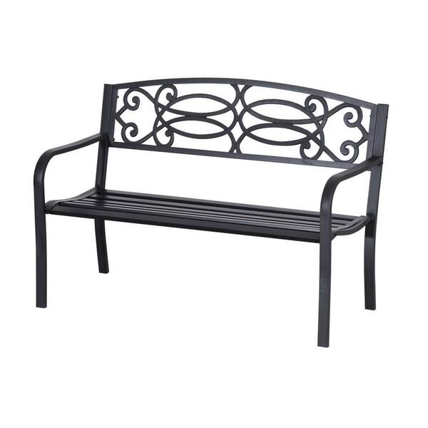 Outsunny 50 in. Flowering Pattern Decorative Metal Patio Garden Park Bench