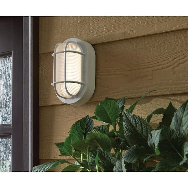 Nautical Oval White LED Outdoor Bulkhead Light Frosted Glass Lens Corrosion Weather Resistant Non-Metallic Base (8-Pack)