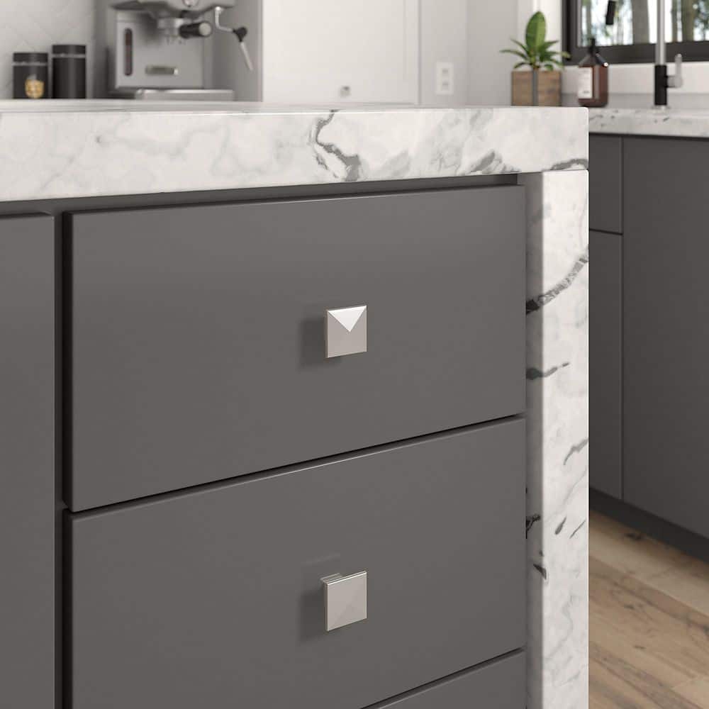 Brushed Nickel Modern Square Cabinet Knob with Mounting Hardware