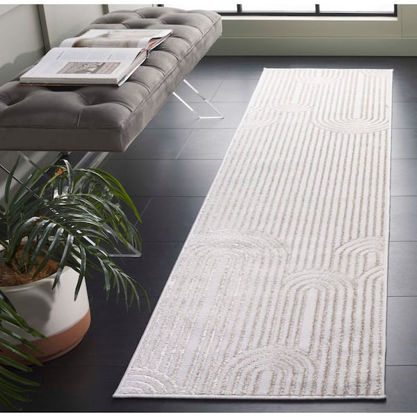 Maya 2 ft. x 8 ft. Ivory Striped Arches Runner Rug