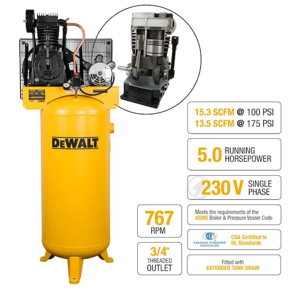 Tomaat Grijp moord DEWALT 60 Gal. 175 PSI Two Stage Stationary Electric Air Compressor  DXCMV5076055 - The Home Depot