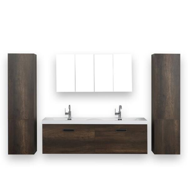 Streamline 63 in. W x 18.2 in. H Bath Vanity in Brown with Resin Vanity Top in White with White Basin and Mirror