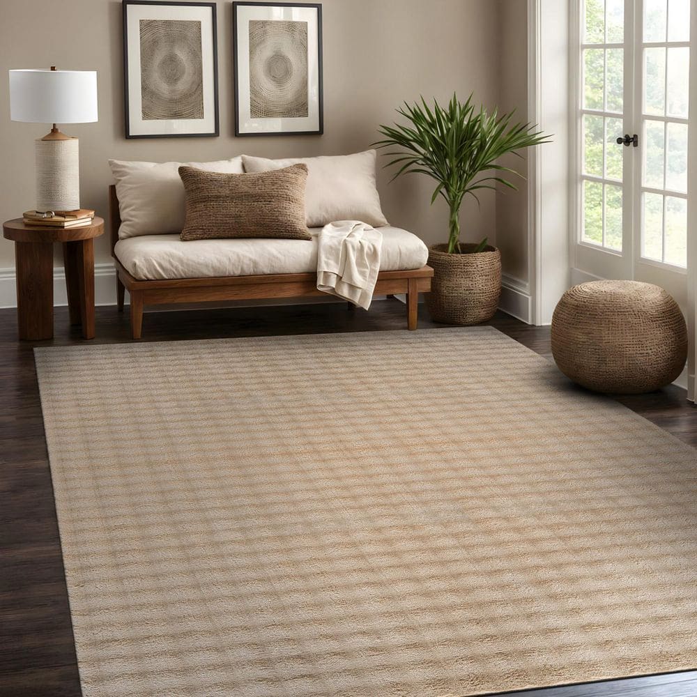 Aurora 5 ft. x 7 ft. Beige Non-Slip Rubber Back Washable Polyester Checker Indoor Area Rug price history on PriceWatchPro