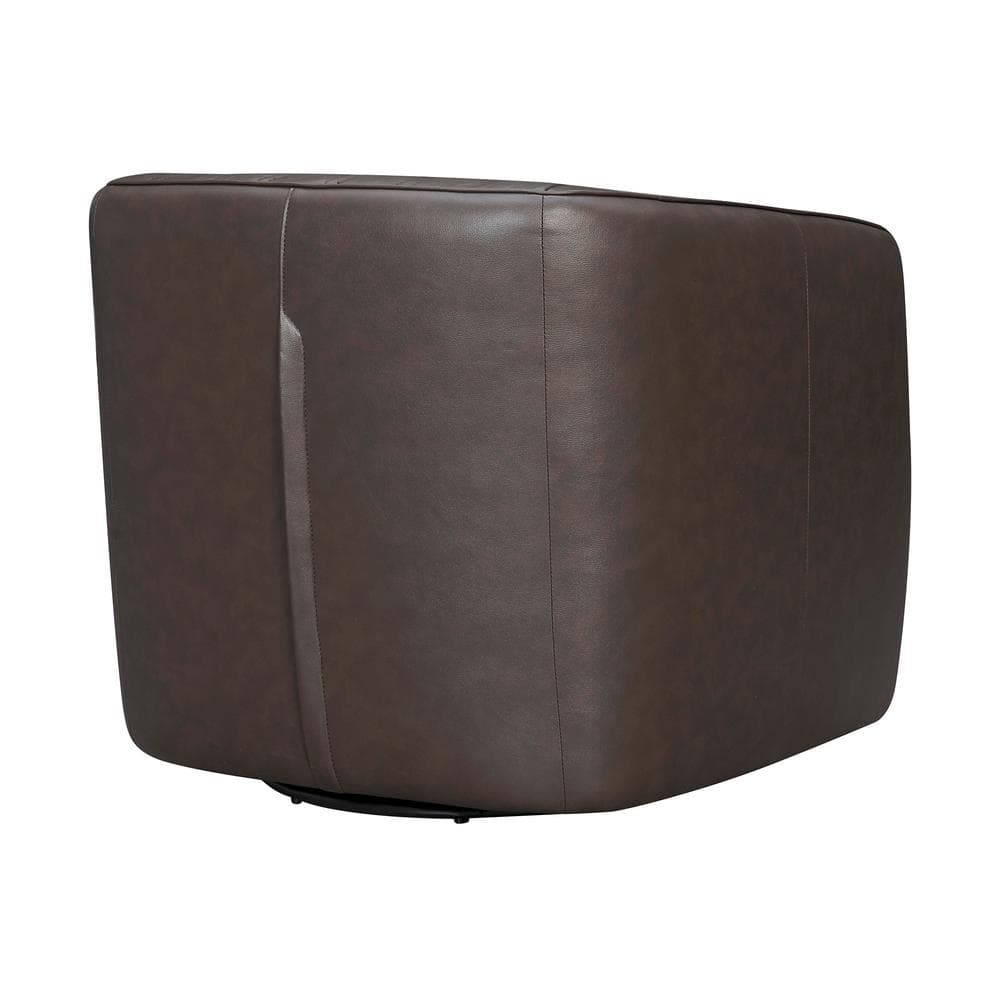 Espresso Geometric Leather Swivel Barrel Accent Chair