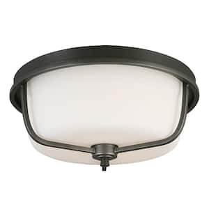Mayview 15.98 in. W x 7.13 in. H 3-Light Graphite Semi-Flush Mount with Frosted White Glass Shade