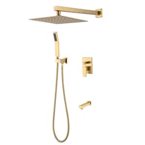 3-Spray 12 in. Wall Mount Fixed and Handheld Shower Head 2.5 GPM in Gold