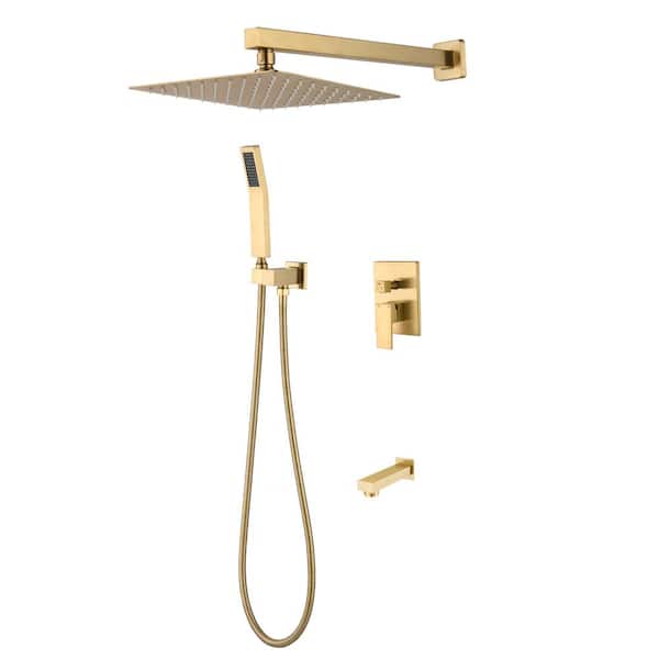Lukvuzo 3-Spray 12 in. Wall Mount Fixed and Handheld Shower Head 2.5 GPM in Gold