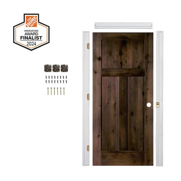 DIY 28 in. x 80 in. Left-Handed Shaker Knotty Alder Black Stain Wood Single Interior Door Kit w/ Quick Assemble Jamb