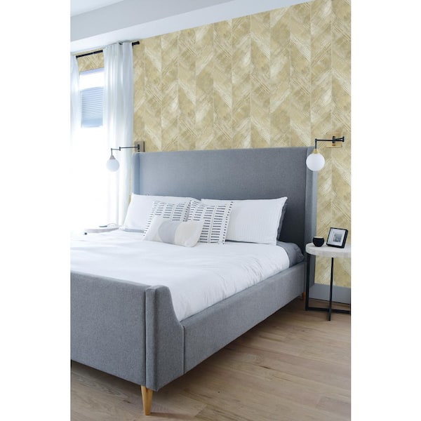 Hubble Herringbone Stripe Metallic Gold and Ivory Paper Strippable Roll (Covers 56 sq. ft.)