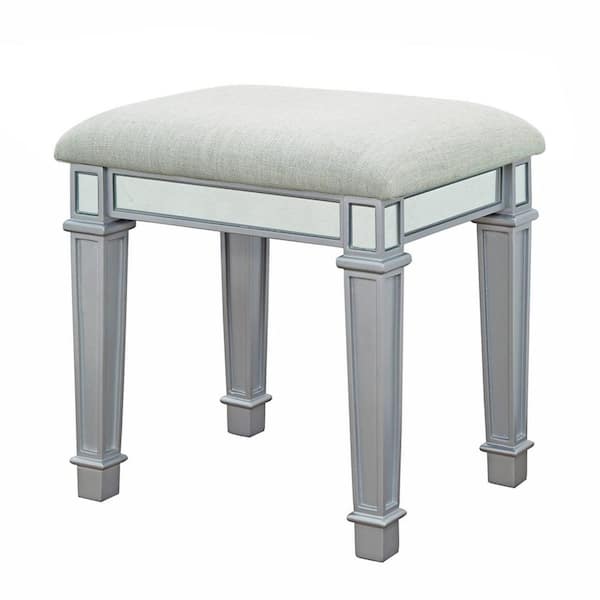 Silver Wooden Vanity Set With Stool, Hayworth Collection Silver Vanity
