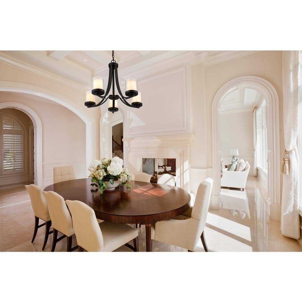 Matte Black Steel and Glass 5-Light Chandelier