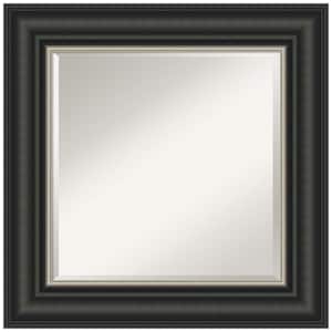 Ballroom Black Silver 27.5 in. x 27.5 in. Beveled Modern Square Framed Bathroom Wall Mirror in Black