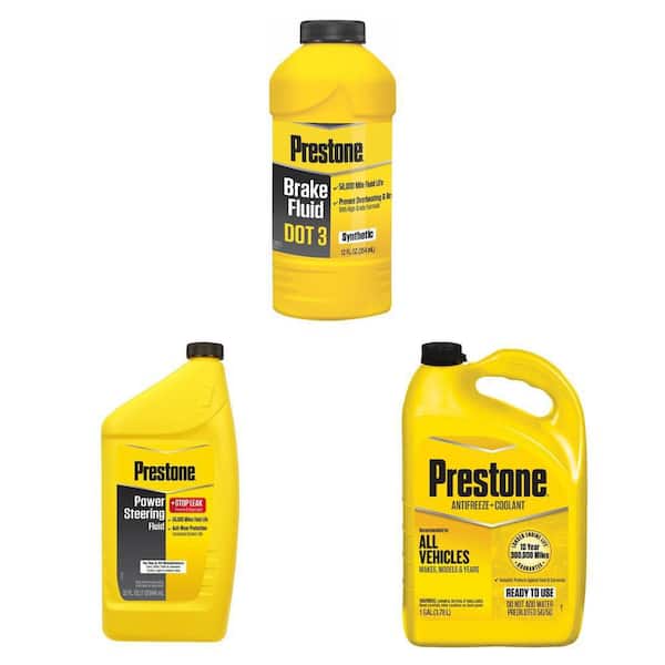 DOT 3 Brake Fluid 12 fl oz, Power Steering Fluid 32 fl oz, and Antifreeze Coolant 1 Gal Combo