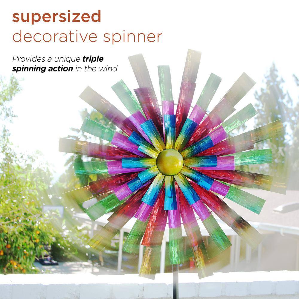 81" Multicolor Iron Prismatic Flower Wind Spinner