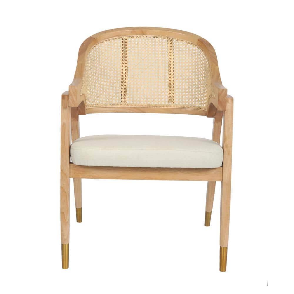 Natural Cane Rattan Dining and Accent Chair with Upholstered Seat