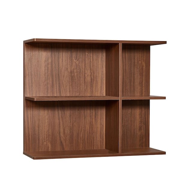 36 in. W x 29.9 in. H x 11.8 in. D Particle Board 2-Tier Rectangular Open-Sided Floating Shelf in Walnut
