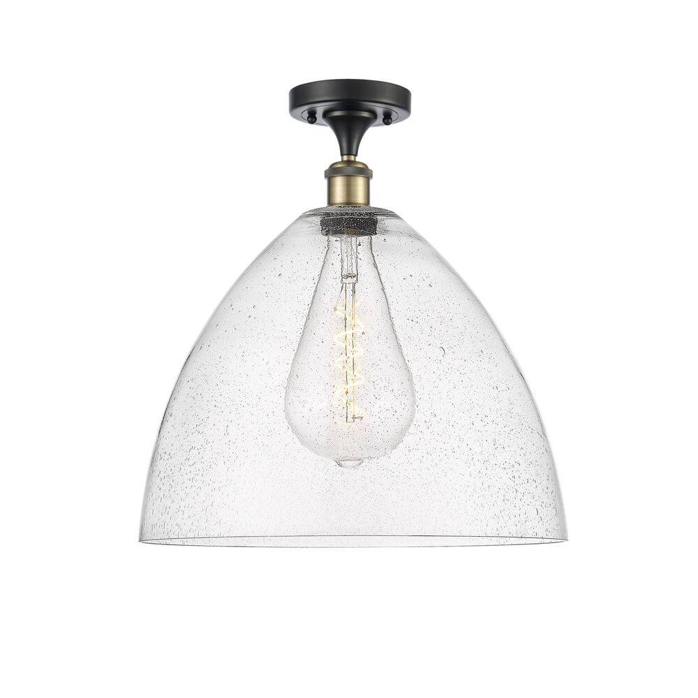 Bristol Glass 16 in. 1-Light Black Antique Brass Industrial Semi-Flush Mount with Seeded Glass Shade price history on PriceWatchPro