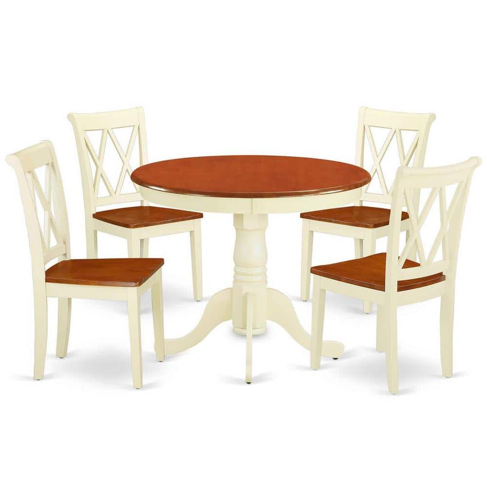 Buttermilk and Cherry Round Dining Table Set with X-Back Chairs
