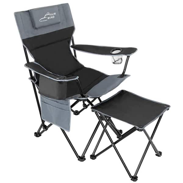 FAWEY TRED INC Oversized Padded Camping Lounge Chair with Footrest Stool and Headrest, Black