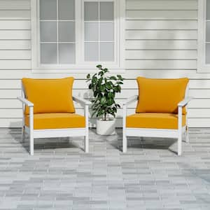 Birchwood White Outdoor Patio (Set of 2) Deep Seating HDPE Lounge Chairs w/ Yellow Cushions