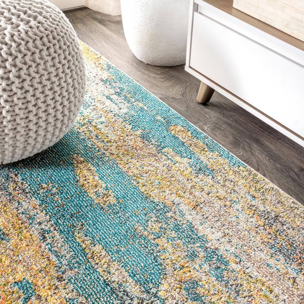 Contemporary Blue and Brown Abstract Rectangular Area Rug