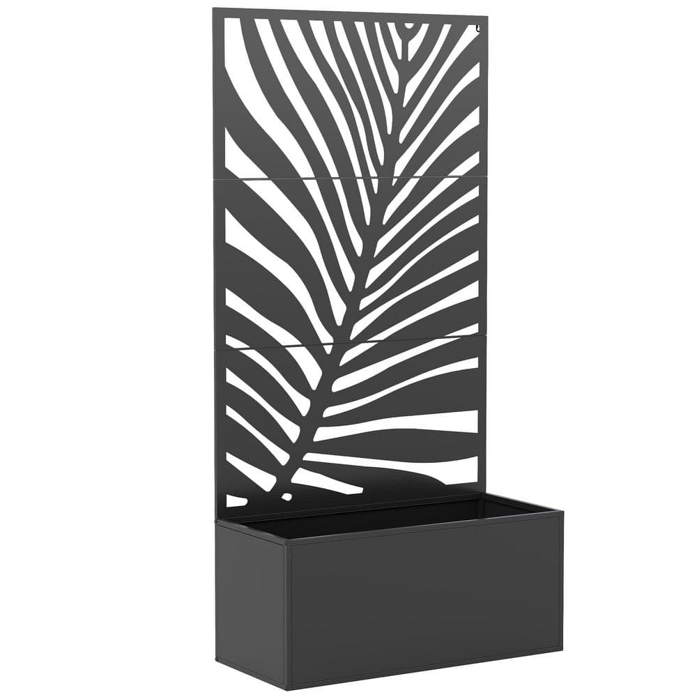 Outsunny 71 in. Black Metal Planter Box with Trellis Privacy