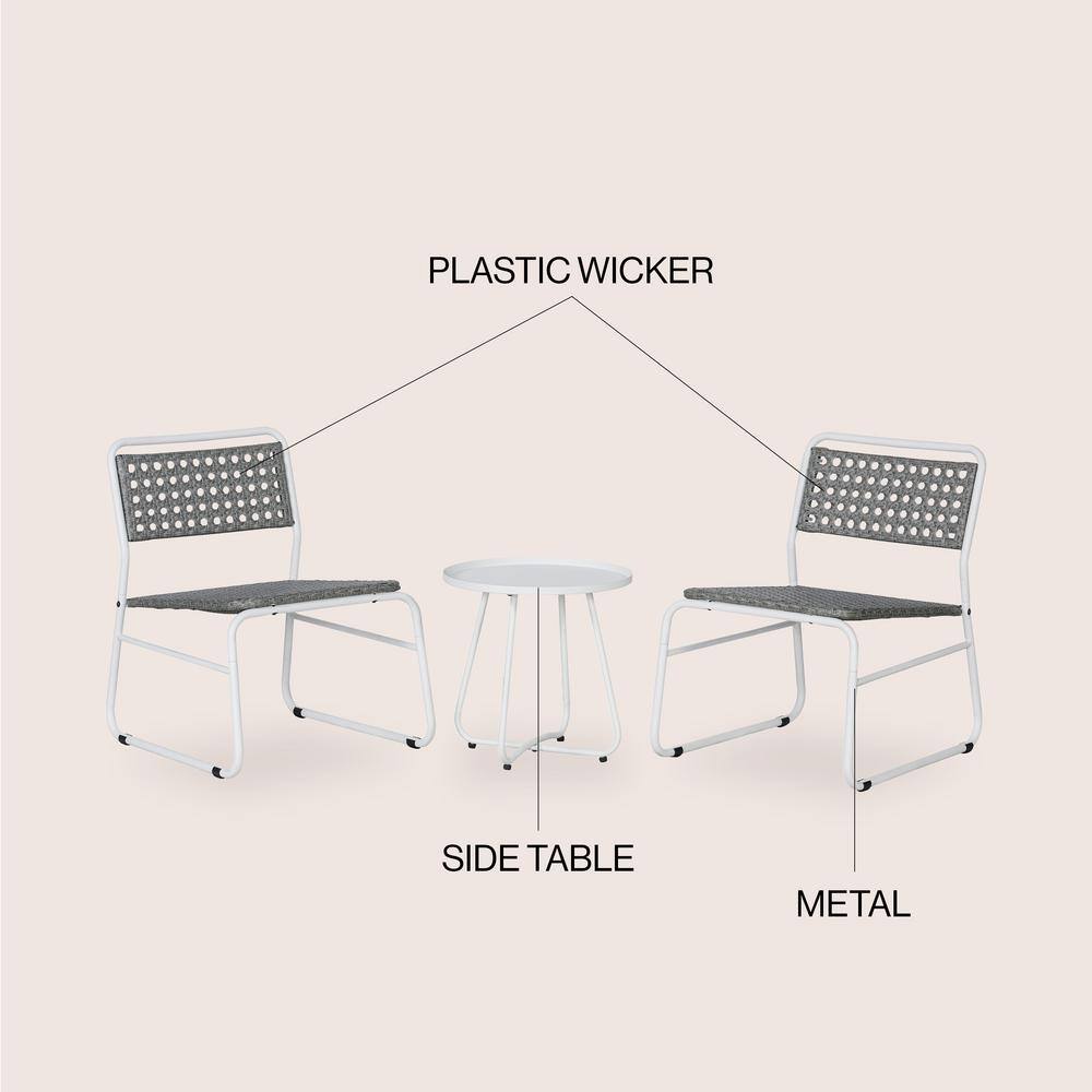 Freja White and Gray Faux Rattan 3-Piece Patio Set