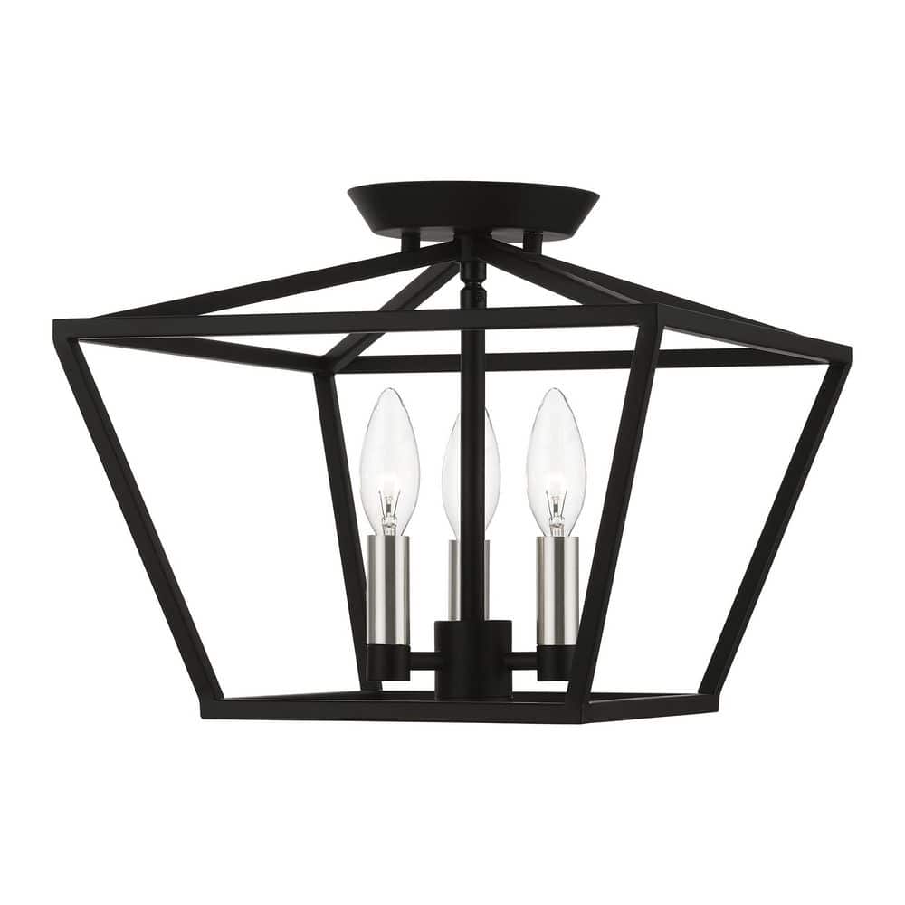 Westridge 12.5 in. 3-Light Black Semi-Flush Mount with Brushed Nickel Accents price history on PriceWatchPro