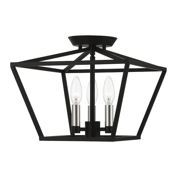 AVIANCE LIGHTING Westridge 12.5 in. 3-Light Black Semi-Flush Mount with Brushed Nickel Accents