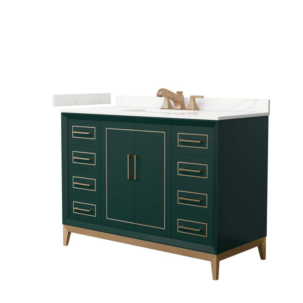 Wyndham Collection Marlena 48 in. W x 22 in. D x 35.25 in. H Single Bath Vanity in Green with Giotto Quartz Top, Green with Satin Bronze Trim -  840193374096